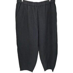 Poetry Gray 100% Linen Pull On Elastic Waist Wide Leg Pants Size 14 Lagenlook